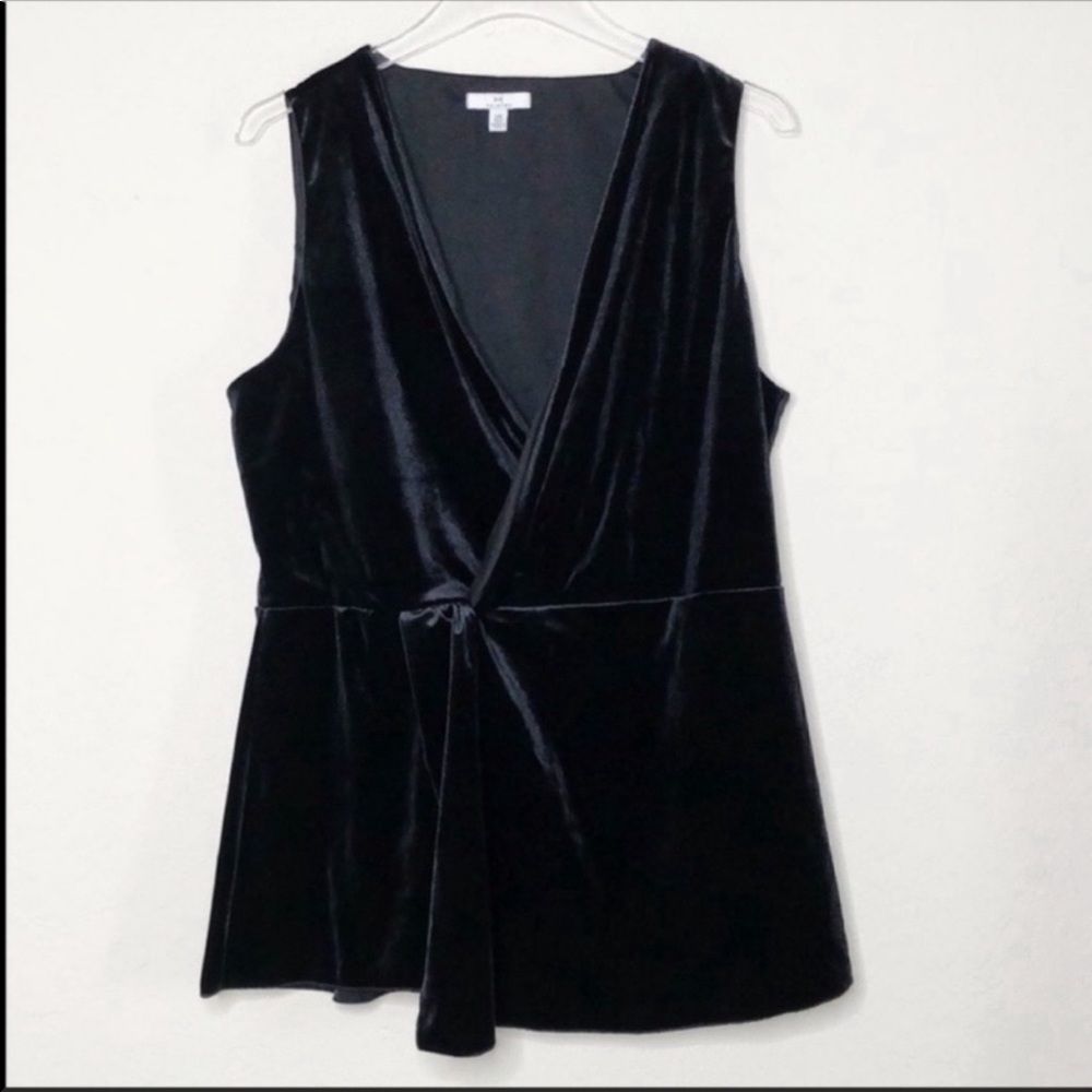 Halston Heritage Black Velvet Sleeveless Wrap Top